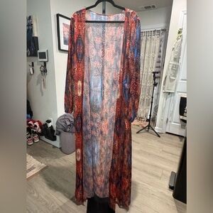 Matte Collection Women’s Colorful Animal Print Swim Coverup Duster, Sz Large